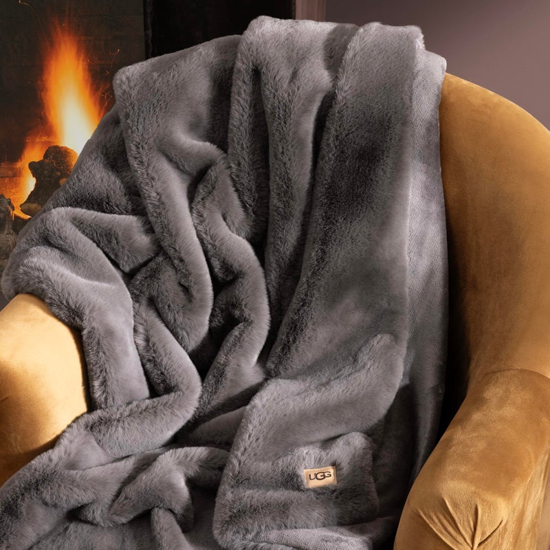 UGG Euphoria Faux Fur Throw Blanket, Oversized Soft Throw for Bed or Couch, Luxury Bedroom Decor, Plush Blankets, Machine Washable, 50-inch x 70-inch, Charcoal Grey - Image 5